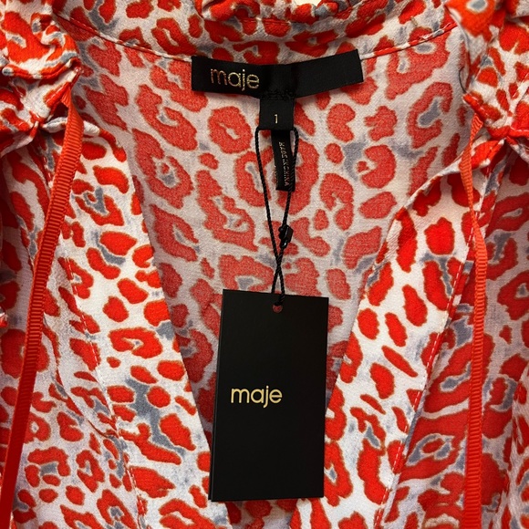 Maje chiffon leopard print orange dress - Picture 8 of 9